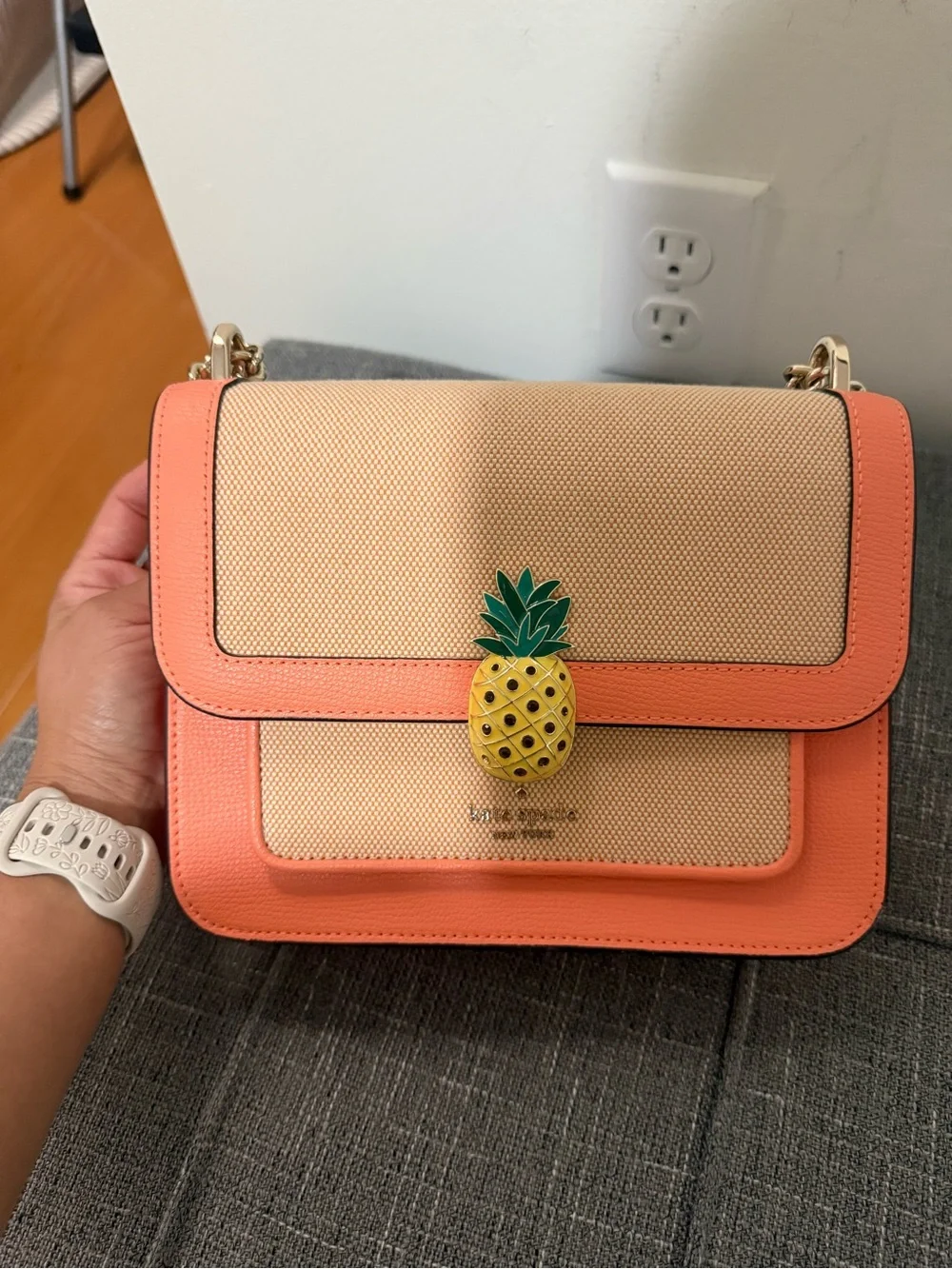 Canvas & Coral Pineapple Accent Crossbody Bag